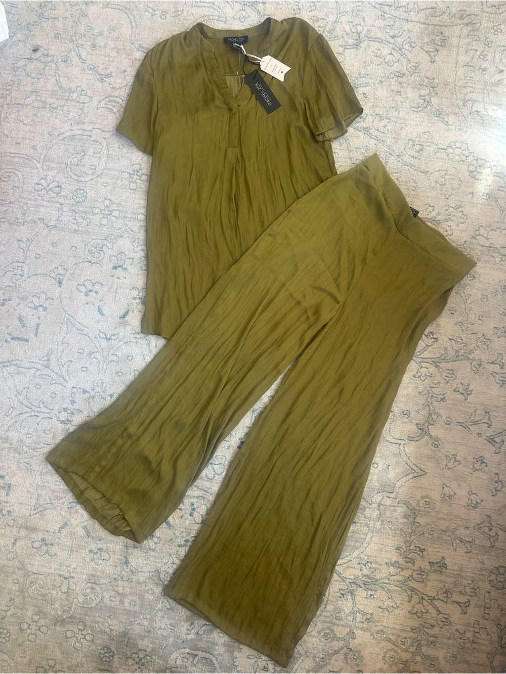 NWT Rachel Zoe Olive Green Wide-Leg Pants & Top Set